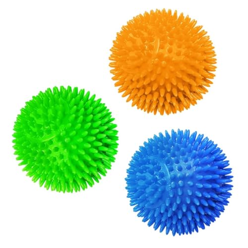 Meric CoCoo 3-Pack Squeaky Dog & Ferret Ball Toys, 2.3", Massage Teeth and Gums, Spikey Cat Rubber Balls, Toss Fetch Squeeky Doggy Balls for Multi-Pet Homes