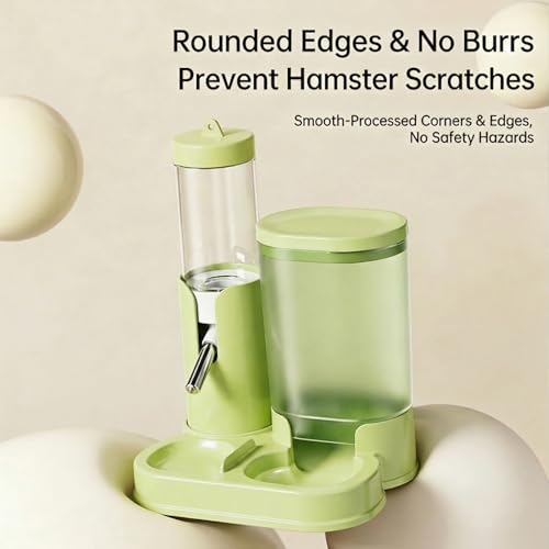 No Drip Hamster Water Bottle, 2 in 1 Automatic Water Dispenser & Food Bowl | Sealed Freestanding Small Animal Gravity Feeder, Hamster Cage Accessories for Dwarf Hamster, Gerbil, Rat, Mice (Green) - color: Green