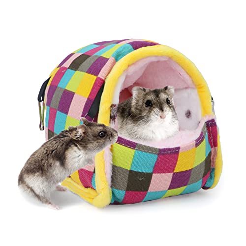 Wontee Hamster Bed Hideout Sugar Glider Hammock Small Animal Warm Bed House for Hamsters Hedgehogs Sugar Glider Gerbils Mice (Medium, Colorful Plaid) - color: Colorful Plaid, size: Medium