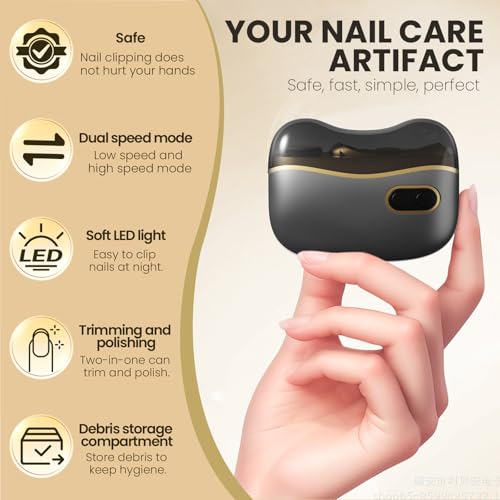 Electric Nail Clipper, Electric Automatic Nail Clippers with Light Nail Trimmer 2 Speeds Automatic Nail Clipper Storage Compartment with Debris, for Adults, the Elderly, and Children(Black) - color: Black
