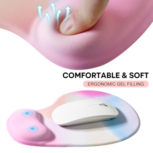 JIKIOU Ergonomic Mouse Pad with Gel Wrist Rest 2Pack,Portable Small Rainbow | Upgraded-Prevent Gel Leakage, Ergonomic Design for Pain Relief, Cooling Gel filled, Smooth Lycra Surface, Non-Slip PU Base - color: 05Rainbow