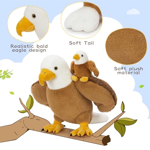Bald Eagle Stuffed Animal Set with 3 Babies, 2 Eggs, 16 Inch | Mother and Baby Eagle Plushies; Each Egg Holds a Baby; Zipper Belly Storage; Birthday & Christmas Gift for Kids & Bird Lovers - style: Blad Eagle