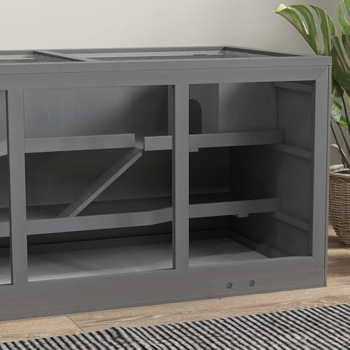 PawHut 45" Extra Large Wooden Hamster Cage 3-Layer Opening Roof Gray | Rat Cage, PVC Window, Small Animal Habitat, for Gerbil, for Dwarf & Syrian Hamsters - color: Gray