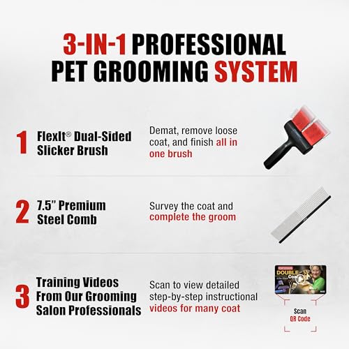 FlexIt Home - Flexible Slicker Brush for Dogs (Double, Soft Flex) | Dog Grooming Brush for Poodles, Golden Doodles, Huskies, Retrievers, and Labradoodles | 3-in-1 System & Video Trainings - color: Super Soft Flex - Double