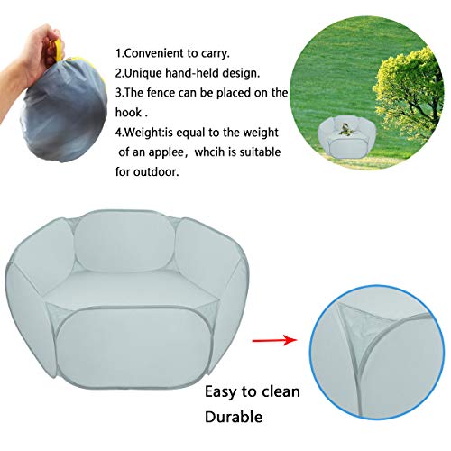 Small Animal Cage Tent Playpen with Fabric,Reptiles Cage,Breathable Transparent Pet Playpen Pop Open Outdoor/Indoor Exercise Fence,Portable Yard Fence (Solid-Grey)