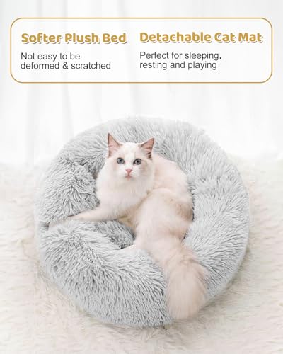 Cat Tunnel Bed with 20 Pcs Interactive Toys, 3-in-1 DIY Collapsible Plush Cat Tube with Washable Mat, Large Indoor Play Tunnel Cave for Kittens and Small Animals - color: Off-white