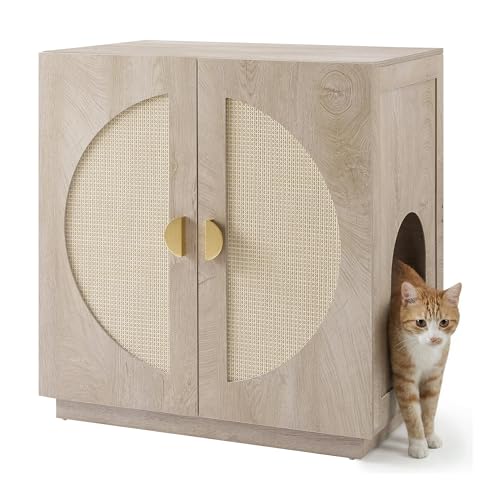 unipaws Tall Cat Litter Box Enclosure for Tall or Top Entry Litter Box | Hidden Litter Box Cover with Shelves, Kitty Enclosed Litter Box Cabinet, Cat Box Furniture - color: Weathered Grey
