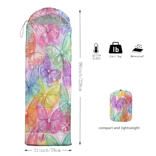 QOOMO Camping Sleeping Bags,3 Season Warm & Cool Weather,Lightweight,Waterproof Sleeping Bags for Adults & Kids,Traveling,and Outdoors,Camping Gear Equipment - color: colorful butterfly