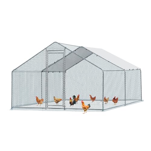 Outvita Chicken Coop, 13×10 FT Large Metal Chicken House, Poultry Habitat Cage with Waterproof Cover, Walk-in Chicken Run Pen for Small Animals, Yard, Farm, Patio - color: Silver, size: 156.0"L x 120.0"W x 78.0"H