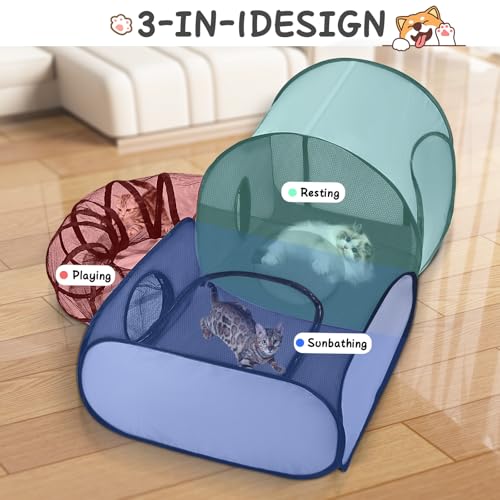TailTastic Cat Playpen,3-in-1 Surround Tunnel for Indoor & Outdoor Use | outdoor cat tent,breathable mesh,pop-up folding design,and Medium/Large sizes for cats and small animals
