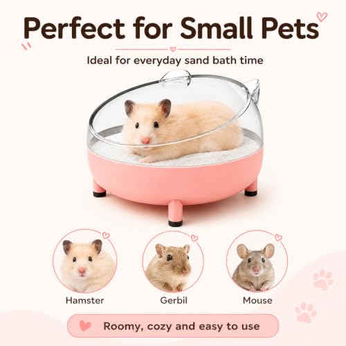 Meow&Woof Hamster Sand Bath Container, Large Sandbox Toilet Gerbil Batheoom, Tiny Chinchilla Dust Bathtub Sand Bath Box for Hamster Cage Accessories 5.2 Inch-Pink - color: Pink