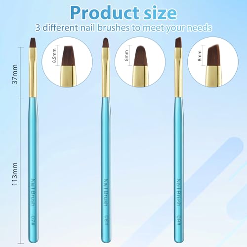 3Pcs Nail Art Clean Up Brushes Nail Brushes Cleaning Polish Mistakes | Cleaning Polish Mistakes on the Cuticles Acetone Resistant Nail Brush Fingernail Cleaning Brushes for Nail Art and Designs - color: Metal Blue