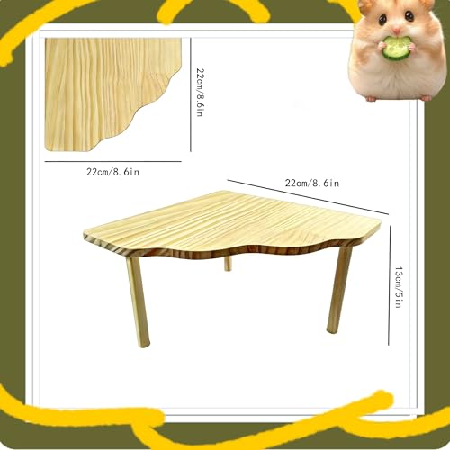 2-Piece Wooden Play Platform Set for Dwarf Syrian Hamsters Gerbils Mice Degus | Natural Pine Hamster Cage Accessories for Small Pets Climbing Resting and Hiding (1 Pack)