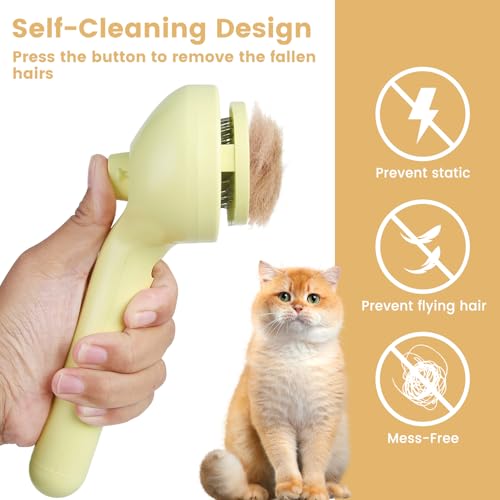 3 in 1 Cat Steam Brush, Pet Spray Hair Removal Comb for Shedding & Grooming, Water Brush for Cats Dogs Small Animals Long Short Haired with One-Click Release Button(Yellow) - color: Yellow