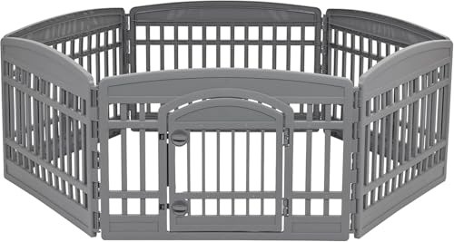 IRIS USA 6-Panel Dog Playpen with Door, Pet Enclosure, Gray | Heavy Duty Plastic, Multiple Pets, Indoor Outdoor, Portable, Foldable Design, Easy Assembly - color: Gray, size: 6 Panel - 24" H