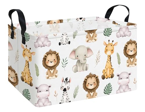Rectangle Foldable Storage Basket Handles For Home, Cute animal | Waterproof canvas material, reinforced handles, perfect for shelf use, organizes clothes, daily items and pet supplies - color: REC-Cute animal