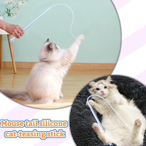 Andiker Mice Tail Cat Wand Toy, 30 inches Long Cat Teaser Stick with Innovative Silicone Rat Tail Easy to Install and Clean Soft Easy Swing Tail Interactive Cat Toys for Indoor Cats (Blue) - color: Blue