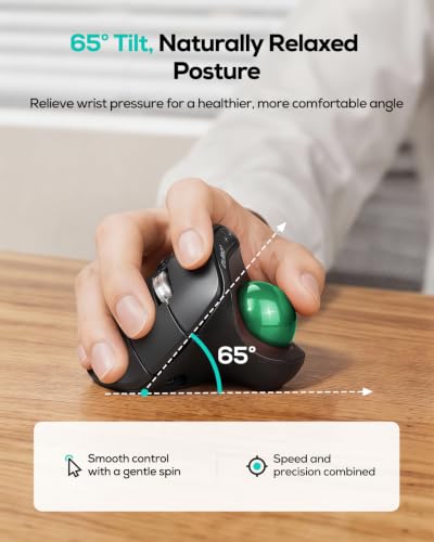 Nulea Wireless Trackball Mouse Ergonomic Vertical Design Thumb Control | Rechargeable mouse with quiet clicks,4 DPI levels,3 device Bluetooth & USB receiver,smooth tracking,compatible with PC-Green - color: E-Green