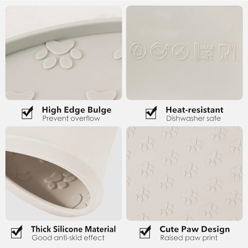 Silicone Pet Food Mat - Waterproof Dog Food Bowl Mat Cat Feeding Mat Thicker Pet Placemat Eating Mat with High Lip to Prevent Spills, Dog Cat Water Bowl Mat for Messy Drinkers to Protect Floors, Beige - color: Beige