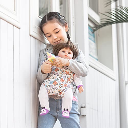 GAGAKU Baby Doll Carrier Stuffed Animal Carrier for Girls Doll Accessory Adjustable Straps for 12 to 24 inch Reborn Baby Dolls -Purple Flowers - color: 5_purple Flowers