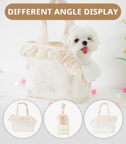 ONECUTE Dog Carrier for Small Dogs Rabbit cat with Lace Design, Cotton Bag, Dog Carrier Soft Sided, Collapsible Travel Puppy Carrier (Beige, 9.4" L x 5.9" W x 9.4" H) - color: Beige Lace, size: 9.4" L x 5.9" W x 9.4" H