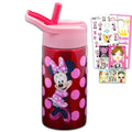 Minnie Mouse Stainless Steel Water 14 Oz Bottle for Kids Adults Bundle | 6" Durable Metal Tumbler Spill-Proof Cup with Straw for School Create a Face, Stickers, More | Minnie Mouse Water Bottle