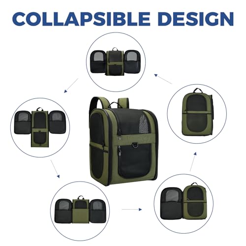 Apollo Walker Cat Carrier Backpack for Small Dogs and Cats Up to 18 lb | Side Pockets, Four-Sided Breathable Mesh, Stability Package, Removable Pad,3D back panel,Thickened shoulder straps - color: Green