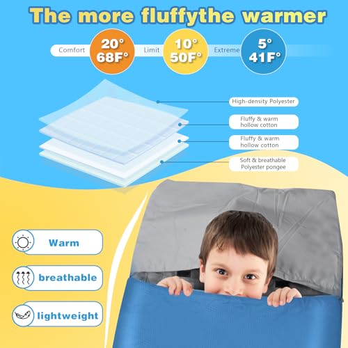 REDCAMP Kids Mummy Sleeping Bag for Camping, 3 Season Cold Weather Sleeping Bag Fit Boys,Girls & Teens, Blue/Rose Red - color: Blue with 3 Adjustable Length