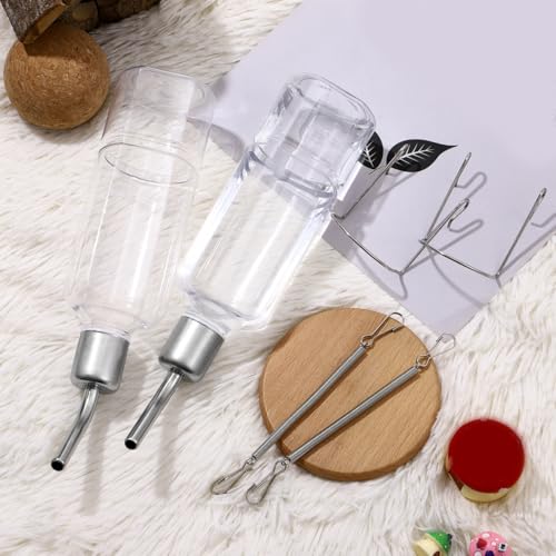 2Pcs No-Leak Pet Water Bottles - Easy Install Hanging Dispensers for Rabbits, Chinchillas, Guinea Pigs, Transparent Design, Durable Materials
