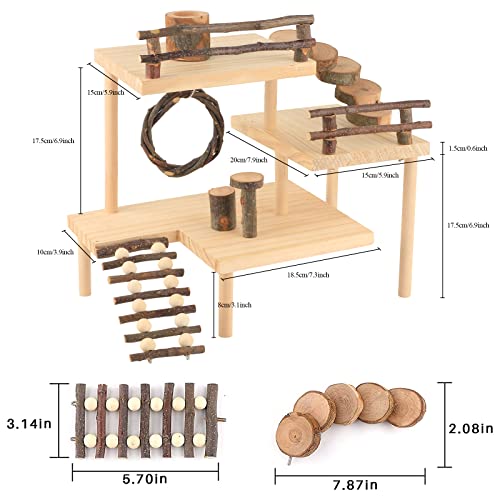Hamster Climbing Toys 3-Tier Extra Large Hamster Playground Natural Wooden Small Animal Platform Toys Hamster Exercise Activity Climbing Platform with Bridge for Gift