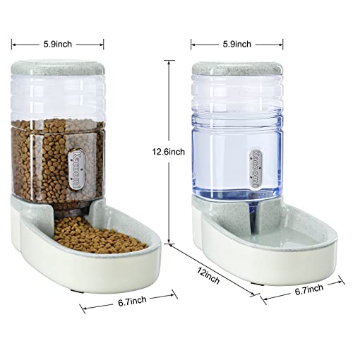 Automatic Dog Cat Feeder and Water Dispenser Gravity Food Feeder and Waterer Set with Pet Food Bowl for Small Medium Dog Puppy Kitten, Large Capacity 1 Gallon x 2(Grey) - color: Grey