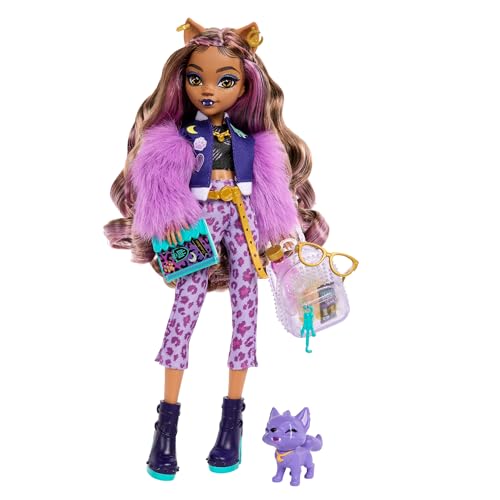 Monster High Clawdeen Wolf Doll with Pet Dog Crescent and Accessories Like Backpack, Planner, Snacks and More - style: Clawdeen Wolf
