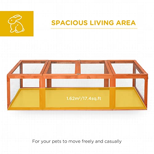 PawHut Large Wooden Rabbit Hutch Bunny Hutch Small Animal Habitat Enclosure Outdoor Run and Lockable Doors, Natural - color: Natural