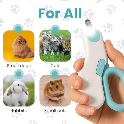 LED Pet Nail Clipper with Safety Guard for Cats & Small Dogs - Claw Trimmer with Light for Nail Bloodline - Razor Sharp Blades for Kitten Bunny Rabbit Bird Ferret Guinea Pig Hamster