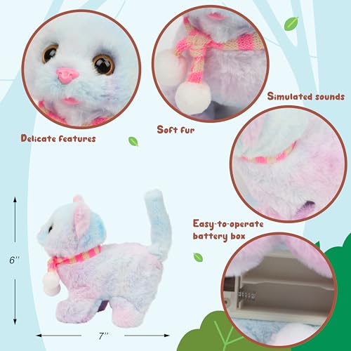 Easfan Rainbow Walking Kitty Cat Interactive Plush Toy Gift for Kids 7.5" | Meowing Tail wagging head nodding, animated kitten pet, birthday holiday gift, for toddlers - style: Rainbow Cat