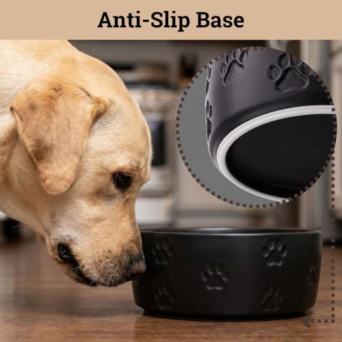 Ceramic Dog Bowl Set of 2 with Anti-Skid Base 7.5" W x 3" H, 6 Cup Capacity | Thick Ceramic, Dishwasher Safe, Anti-Skid Rubber Base, 6 Cups per Bowl, Ceramic Food & Water Bowls Set of 2 for Large Dogs - color: Black, size: Large
