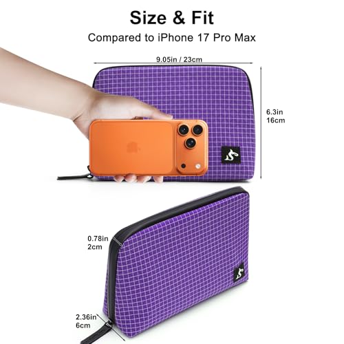simtoper Electronic Organizer Travel Case – Waterproof Cable Bag for Cord, Charger, Hard Disk, Power Bank – Small Tech Storage for Travel, Backpack, Business Trip, Airplane - color: Purple Plaid, size: Large