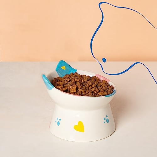Cute Ceramic Raised Cat Bowls Elevated Design, 15° Tilted FeederProtect Cat's Spine Anti Vomiting Blow for Flat Faced Cats, Kitten Small Dogs,Raise Tilted Cat Food Bowld Pet Dishes(Black) - color: Black