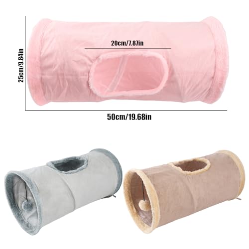 Cat Tunnel,Indoor Cat Play Tube Toys with Play Ball,Durable Collapsible Rabbit Hideaway Tunnel for Kitten,Bunny, Guinea Pig, Rat, Hamster, Ferret, Chinchilla (Pink) - color: Pink