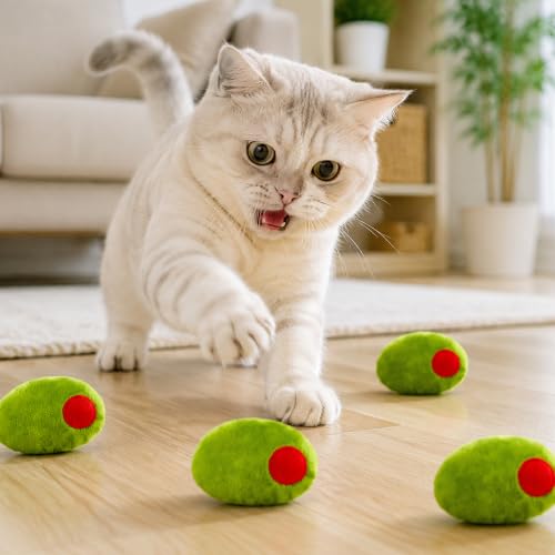 5Pcs Olive Catnip Crinkle Paper Sound Toys for Cat, Catmint Cat Toy Gift | Soft Cotton, Durable for Chew Kick, Catnip Filled Plush Green Olive Interactive Toy for Indoor Kittens Boredom Exercise Play - style: Olive (with Crinkle Paper)