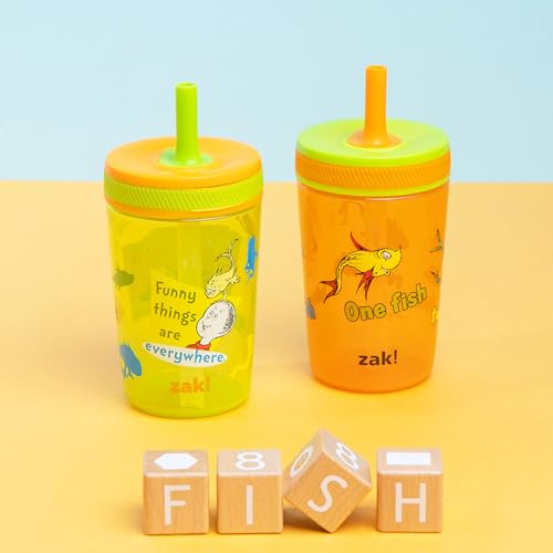 Zak Designs Dr. Seuss Kelso Toddler Cups For Travel or At Home, 15oz 2-Pack Durable Plastic Sippy Cups With Leak-Proof Design is Perfect for Kids (One Fish, Two Fish) | BPA Free, Plastic, Sippy Cups, Cup Holder Friendly, Dishwasher Safe, Easy to Clean, Fo