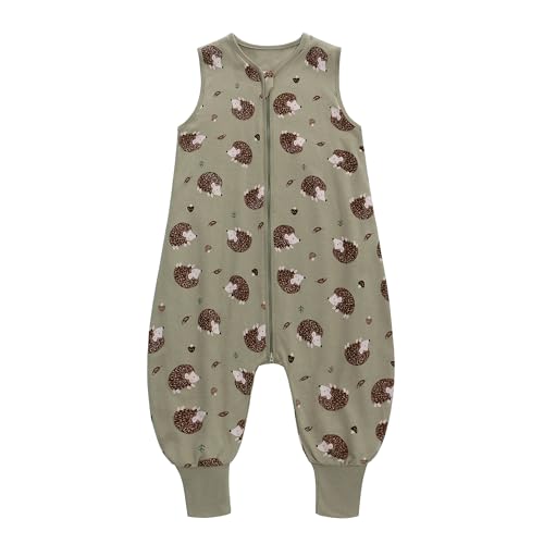 Miracle Baby Sleep Sack with Feet, 0.5 TOG 100% Cotton Wearable Blanket with Legs, Sleeveless Sleeping Bag for Babies(2 Pack) - color: Deer + Hedgehog, size: S (6-18 Months)
