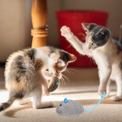 LUOZZY 5pcs Plush Mouse Cat Toys Gray Mice with Blue Tails for Kittens | Soft Mouse Shapes with Blue Tails Encourage Pouncing and Batting, Five-Piece Set for Indoor Cats, Kittens, and Play Areas