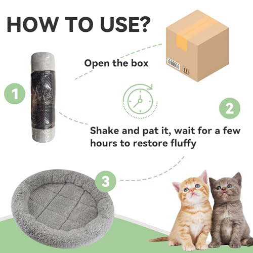 LESYPET Cat Bed for Indoor Cats, Small Pet Bed Curl Sleep Cushion with Raised Pillow Around, Non-Slip Bottom Washable Pet Beds Mat for Small Pets Rabbit Hamsters, Round Diameter 15.7"