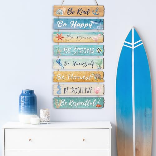 JarThenaAMCS Ocean Wall Decor Inspirational Summer Beach Wooden Hanging Sign Sea Creature Theme Plaque Sign for Home Bedroom Classroom Door Decorations - style: Summer Beach