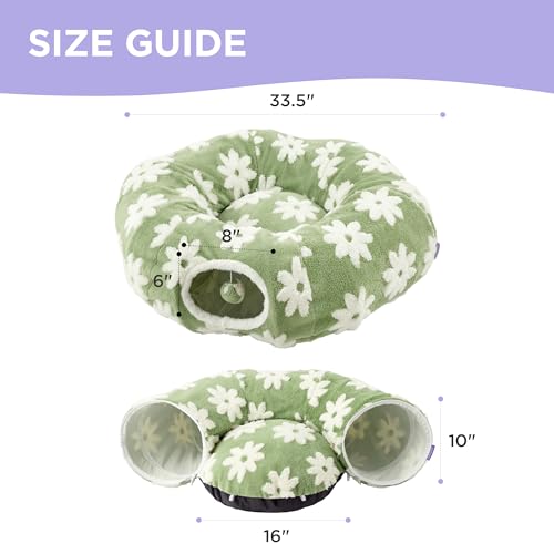 Lesure Donut Cute Jacquard Cat Tunnel Bed Kitten Toys for Puppy Bunny | 33.5x33.5x10in,Round Cat Bed Tube for Indoor Cats Rabbit Dog,Pet Peekaboo Cave Toy,Spiral Hideaway,Washable Cushion,Green - color: Flower Garden Green, size: Standard (33.5"L x 33.5"W