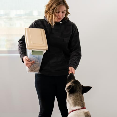 IRIS USA Dog Food Storage Container, Up to 13 lbs, Almond, Made in USA | BPA-Free, Airtight Seal, Best for Cat Food, Bird Seed, Chicken Feed, Pet Toys, Treats, Pellets - color: Almond