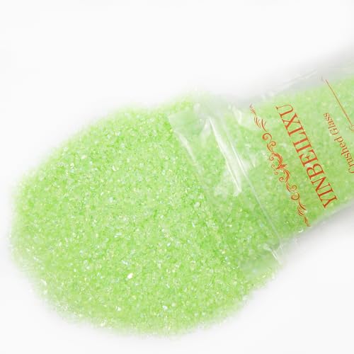 Crushed Glass Glitter, Broken Stones Shattered Glass Chips for Resin Art Crafts, Epoxy Resin Supplies, Geod Painting, DIY Art Projects, Jewelry Making, 2-4mm, 200g/7oz (Apple Green) - color: Apple Green