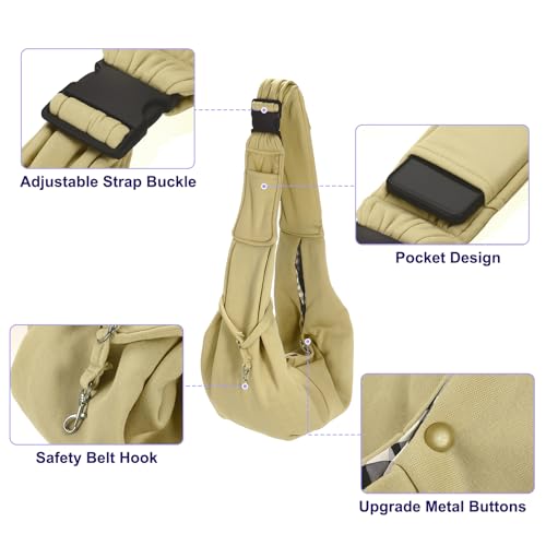 Dog and Cat Sling Carrier Up to 16.5 Lbs, Hand-Free Reversible Pet Sling Carrier with Adjustable Strap and Pocket, (Khaki, 1 Pcs) Intended for Hiking/Camping/Traveling - color: Khaki