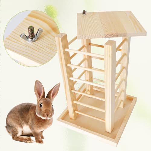 kathson Rabbit Wooden Hay Feeder,Wooden Rabbit Hay Rack Less Wasted Guinea Pig Hay Holder Wood Small Animal Hay Feeder Self Standing Cage Accessories for Chinchillas Hamsters Bunny